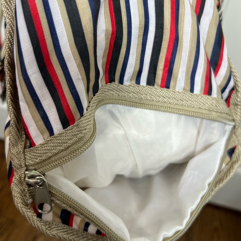 American Tourister 2 Pc Striped Travel Bag/purse, Matching Makeup Purse Name Tag - Picture 8 of 11
